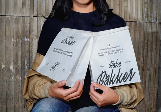Holding Paper Pouch Mockup