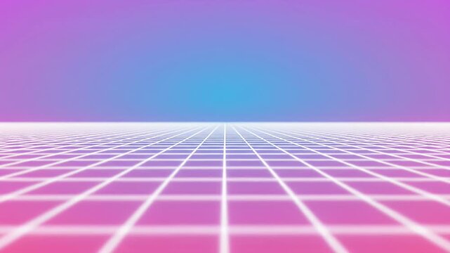 Pink perspective grid with blue gradient sky.