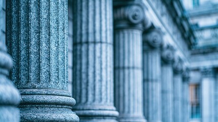 Obraz premium Close-up view of classic stone architectural columns in a row, symbolizing justice and tradition