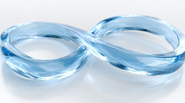 Abstract shimmering glass infinity symbol on a clean white background representing endless possibility