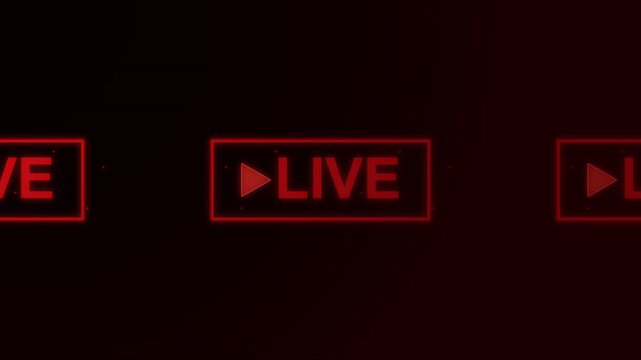 Red glowing 'LIVE' streaming indicator buttons with play icons on a dark background, broadcasting notification