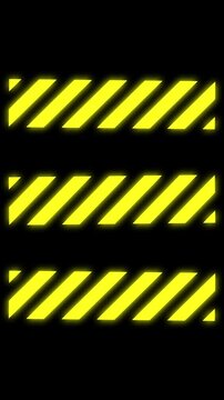 Animated yellow and black hazard stripes caution tape seamless loop motion graphic with warning