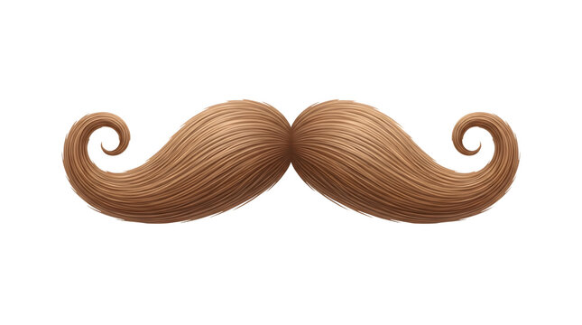 A thick, wavy, brown handlebar mustache with curled ends, styled symmetrically and rendered in a detailed, three-dimensional illustration against a plain white background, facial hair