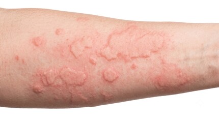 Fototapeta premium Urticaria hives allergic reaction on human forearm