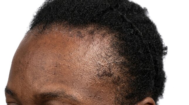 Scalp psoriasis and hairline dermatitis on dark skin