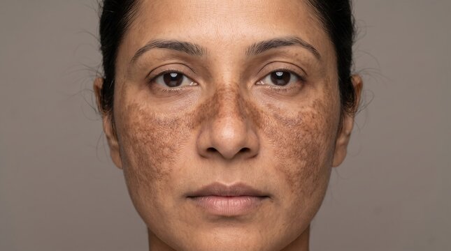 Hyperpigmentation melasma on dark skin woman face