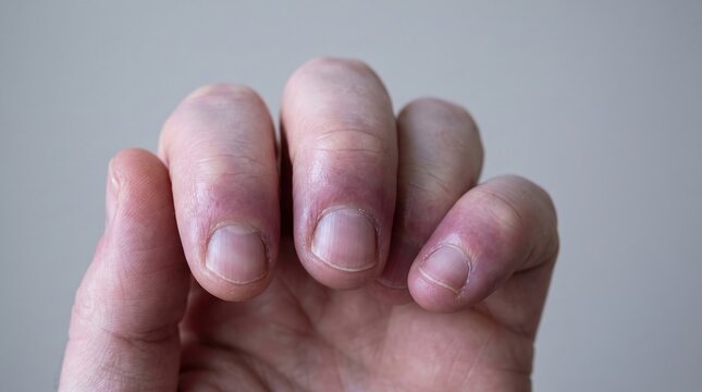 Cyanosis and Raynaud phenomenon on human fingers