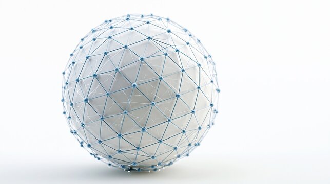 Abstract geometric sphere with interconnected nodes and lines on a clean white background