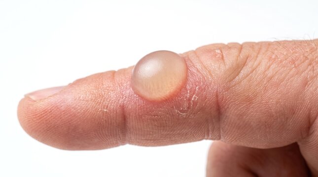Macro View of Large Fluid Filled Burn Blister on Human Finger