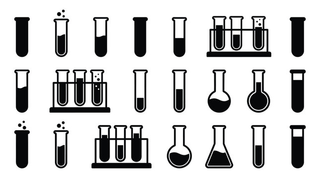 Laboratory glassware silhouettes on a white background