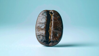 Naklejka premium Single Roasted Coffee Bean Close-up on Blue Background
