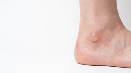 Fototapeta premium Macro Photo of Clear Fluid Friction Blister on Ankle Foot Skin