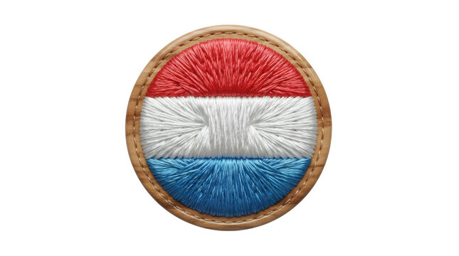 A circular embroidered patch featuring the Netherlands flag with red white and blue horizontal stripes on a transparent background