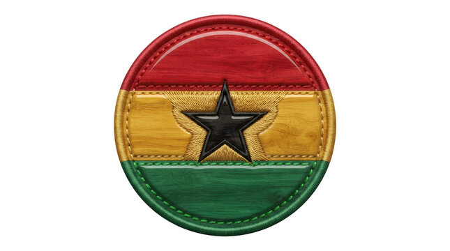 A round embroidered patch featuring the Ghanaian flag with a black star on transparent background