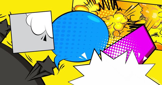 Cartoon background animation, comic book backdrop video. Retro comics pop art design.