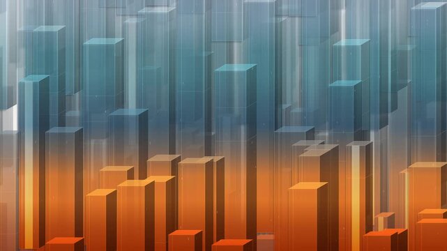 Abstract 3D geometric block background with blue and orange data visualization loop