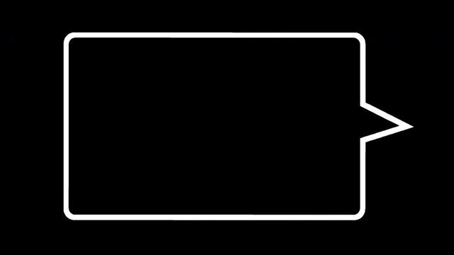 White outline rectangular speech bubble animated with hand drawn jitter effect on transparent background in 4k
