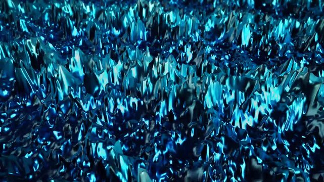 Abstract blue liquid metal waves rippling 3D animation background loop