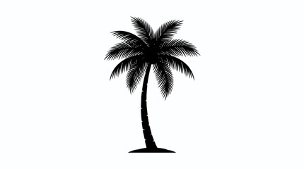 Palm tree silhouette with a thick trunk and full fronds stands alone, creating a striking tropical graphic on a clean white backdrop. © MstRahela