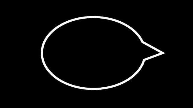 White outline oval speech bubble animated with hand drawn jitter effect on transparent background in 4k