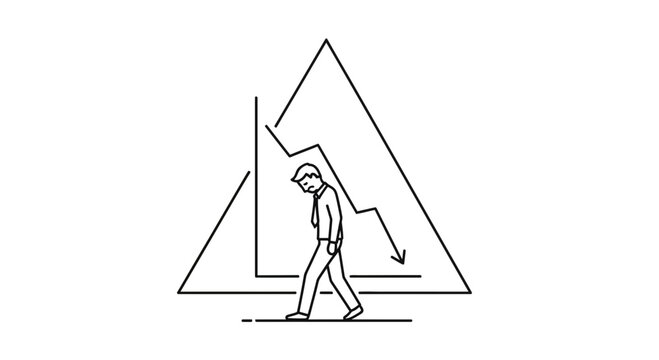 businessman walking down falling graph