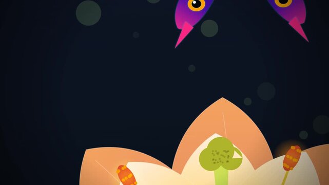2D animation showing the mechanism of flower pollination where a butterfly transfers pollen that grows a tube down the style to fertilize the plant ovary