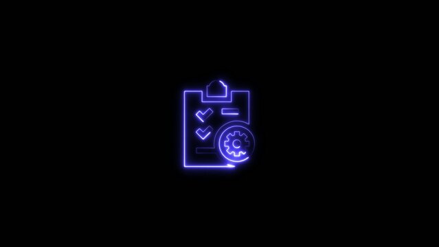 Neon blue outline of a clipboard with checkmarks and a gear symbolizing settings and task completion Generate title without using the word "Title:" before it