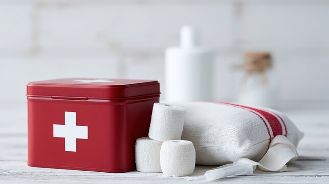 Compact Red First Aid Kit with Medical Supplies for Emergency Preparedness and Health Care Essentials