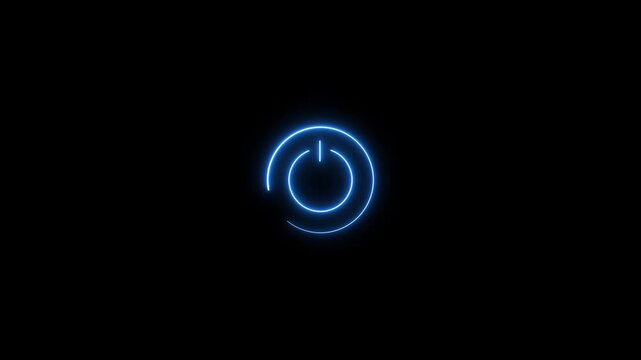 Neon line glowing power button icon illustration. Motion graphics of power icon concept.