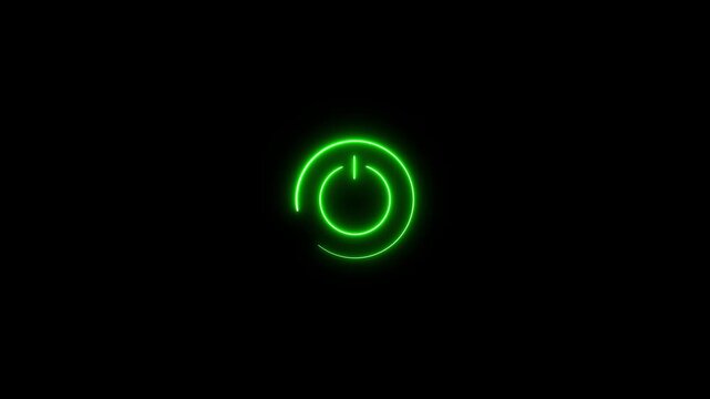 Neon line glowing power button icon illustration. Motion graphics of power icon concept.