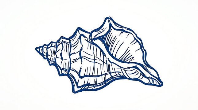 Detailed hand drawn ink sketch of a seashell with seashell illustration monochrome nautical