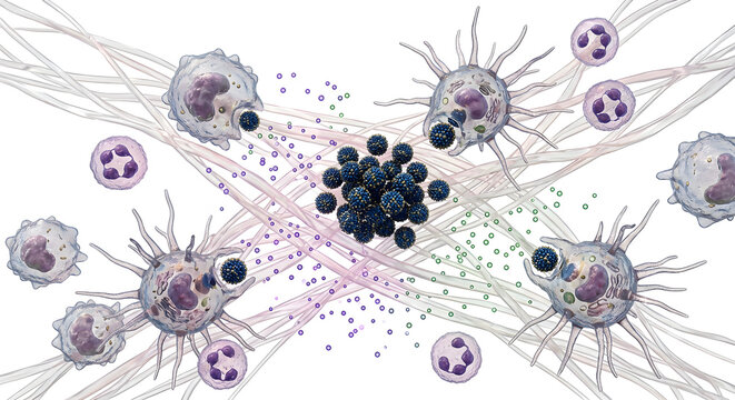 Scientific 3D Render of Vaccine Adjuvants Enhancing Local Immune Cell Recruitment