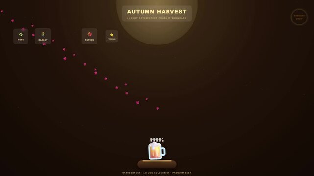 Beer mug with falling autumn leaves and copy space