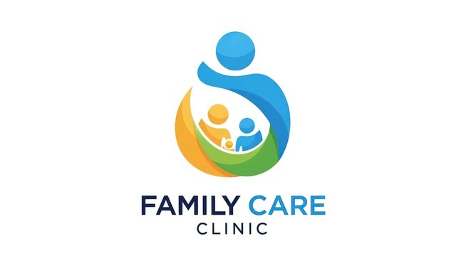 Abstract family care clinic logo with colorful figures
