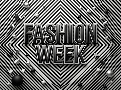 Fashion Week text on geometric background. Stylish monochrome event design concept.