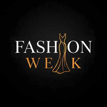 Fashion week logo design. Elegant evening gown icon for luxury apparel branding.