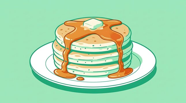 Stack of pancakes with melting butter and maple syrup