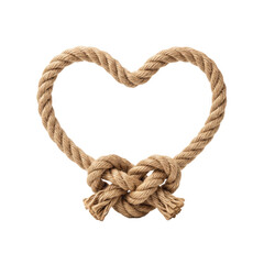 Obraz premium Woven rope heart shape isolated on white. Rustic twine knot symbol of love and connection.