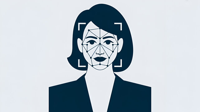 Facial recognition scan of a woman. Biometric identification and digital security concept.
