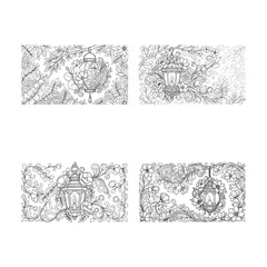 Obraz premium Intricate flowers antistress coloring page for adults detailed botanical lantern designs for relaxation and mindfulness