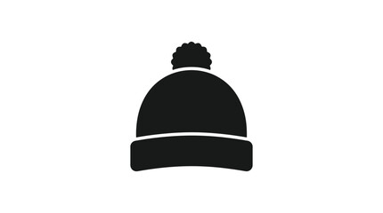 Fototapeta premium Black knit cap with pompom simple silhouette