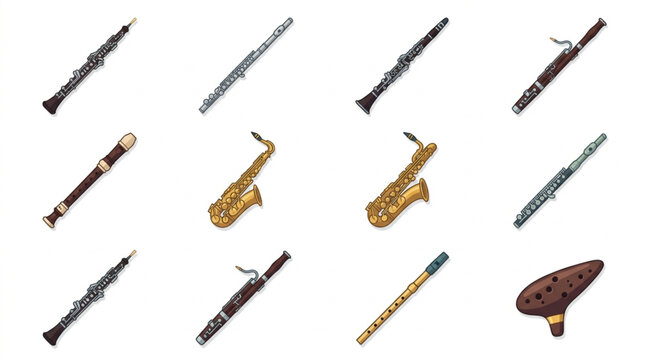 Collection of various musical instruments isolated on white.