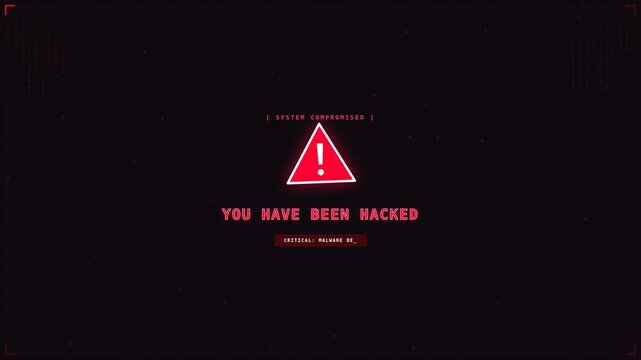 Motion Warning Alert Screen with Pink Exclamation Mark and Text You Have Been Hacked for Security and Caution.