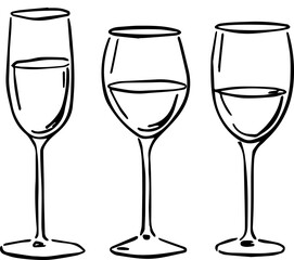 Obraz premium Minimalist Hand Drawn Line Art Illustration of Three Different Wine and Champagne Glasses Set