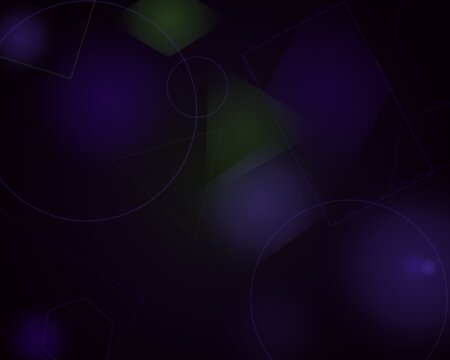 Abstract dark purple background with soft glowing geometric shapes like circles squares and triangles for modern creative design