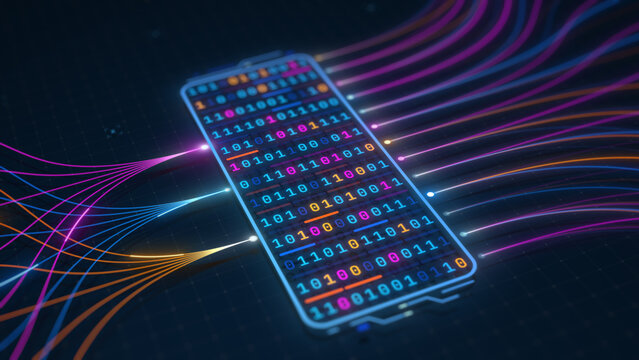 Binary Data Processing Node with Digital Information Flow Illustration
