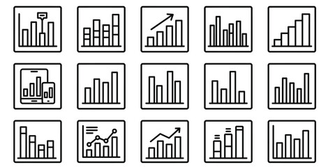 Obraz premium Comprehensive hand drawn bar graph bundle featuring various financial data analysis icons for business reports and presentations