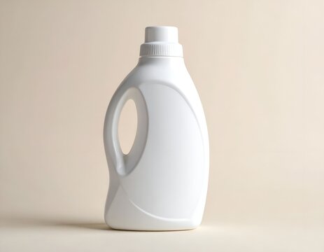 Blank White Plastic Laundry Detergent Bottle Isolated on a Beige Background