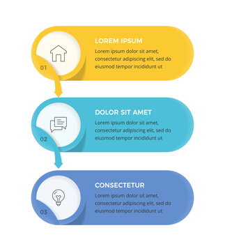 Infographic template featuring three horizontal banners organized in a vertical sequence with connecting arrows