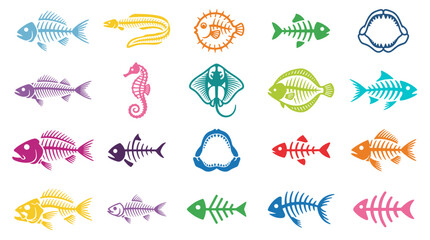 Obraz premium Colorful Marine Animal Skeleton Icon Collection